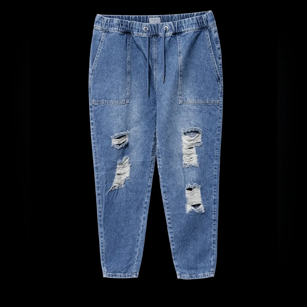 Y2K Distressed Denim Jogger Jeans | White Birch | XL